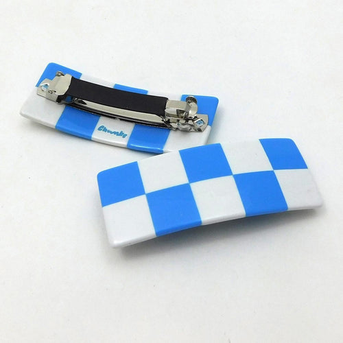 Checker Barrette - White/Blue
