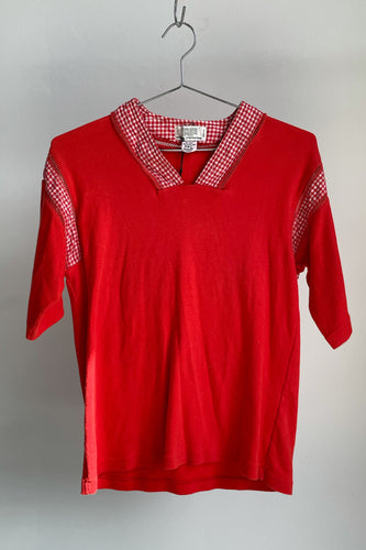 Red Gingham Panelled Tee - L